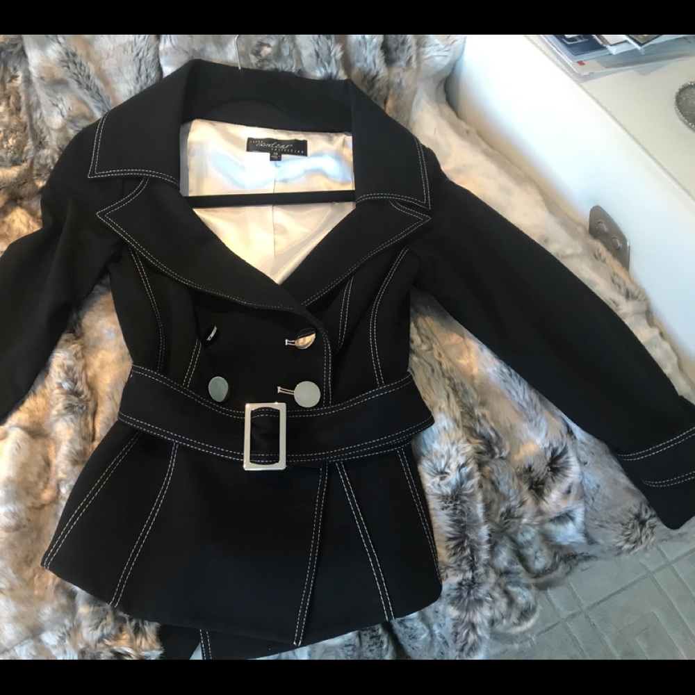 Black and White Jacket with Tie Belt and Tie Back